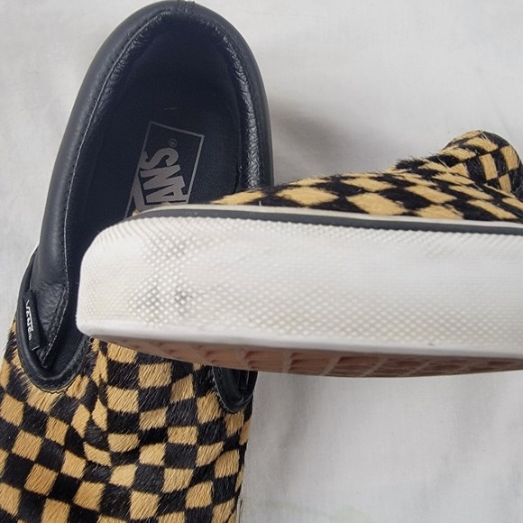 Vans Classic Slip On Calf Hair Tan Checkerboard Sneakers Men's Size 8.5 Womens 9 - Picture 9 of 10